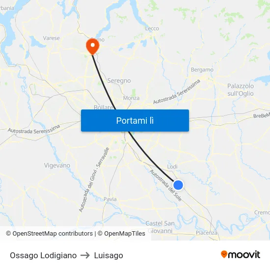 Ossago Lodigiano to Luisago map