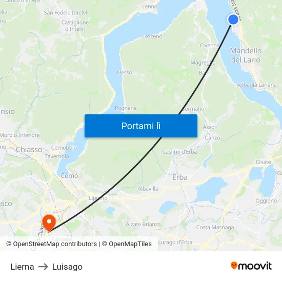Lierna to Luisago map