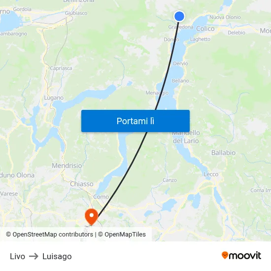Livo to Luisago map