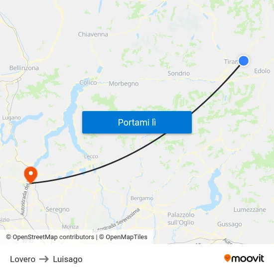 Lovero to Luisago map