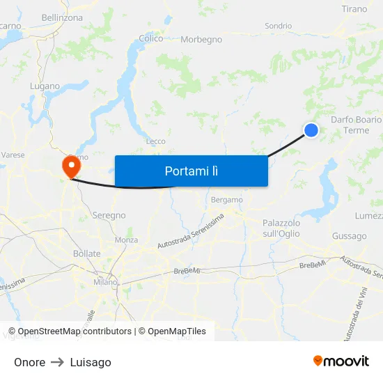 Onore to Luisago map