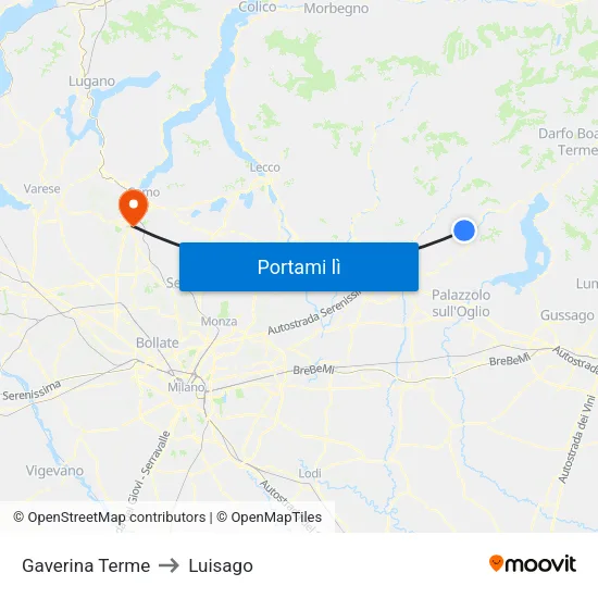 Gaverina Terme to Luisago map