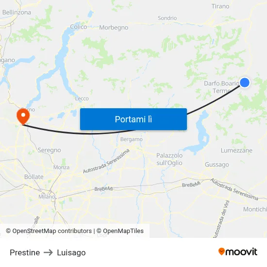 Prestine to Luisago map