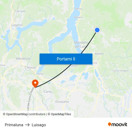 Primaluna to Luisago map
