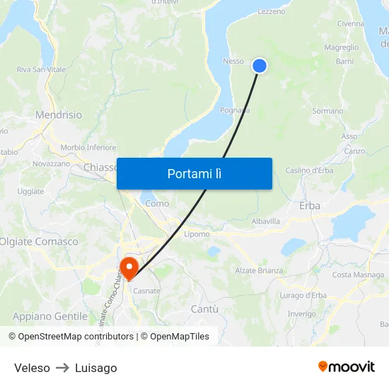 Veleso to Luisago map