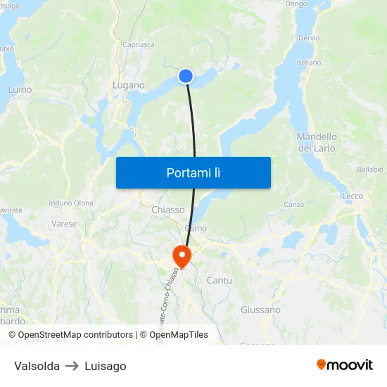 Valsolda to Luisago map
