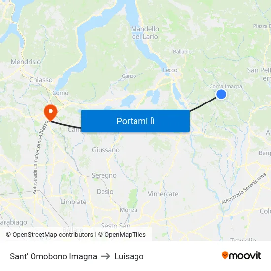 Sant' Omobono Imagna to Luisago map