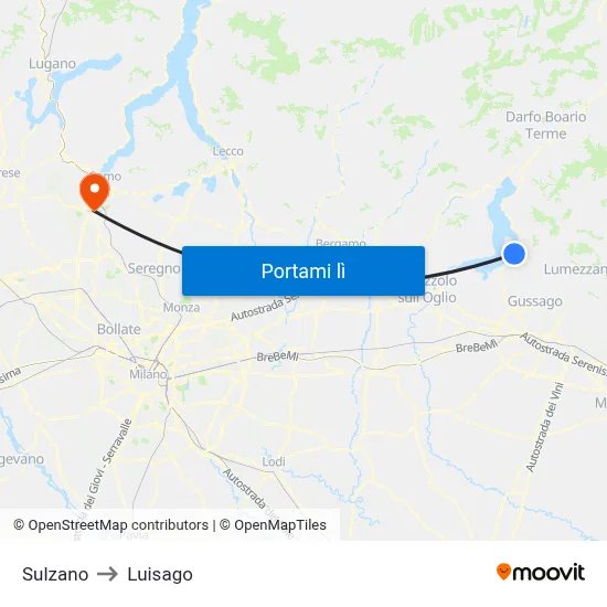 Sulzano to Luisago map