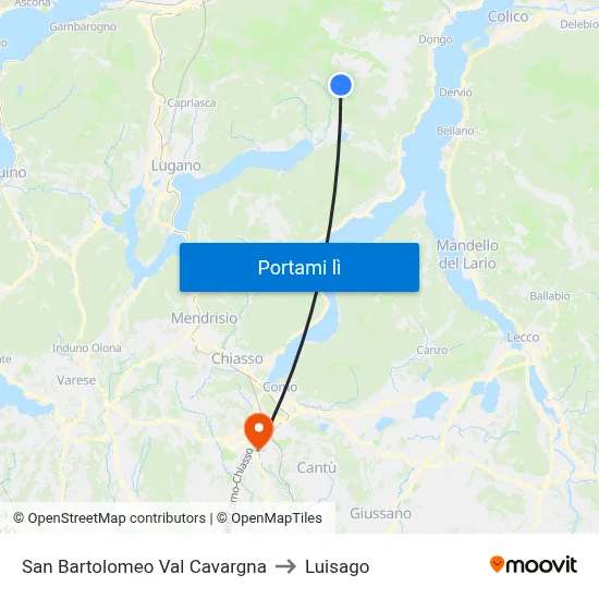 San Bartolomeo Val Cavargna to Luisago map