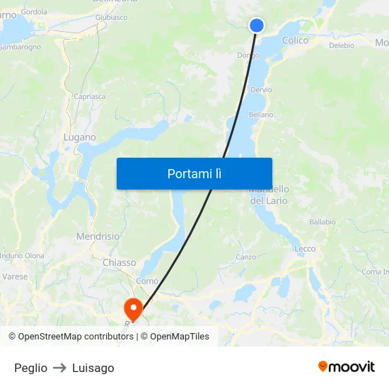 Peglio to Luisago map