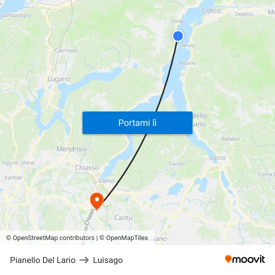 Pianello Del Lario to Luisago map