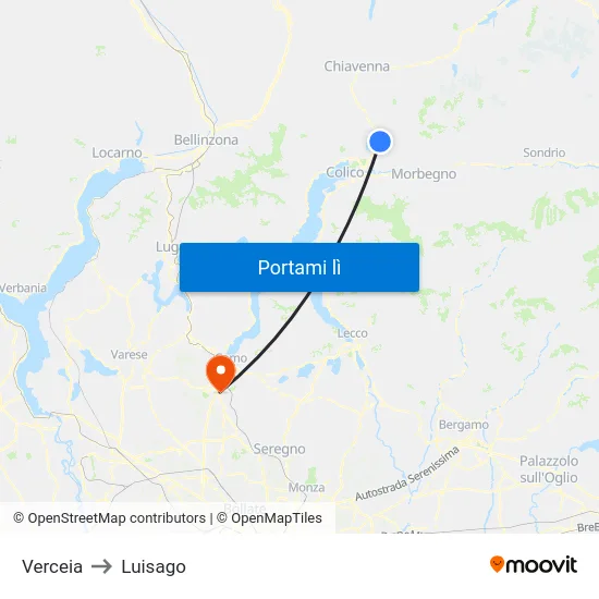 Verceia to Luisago map