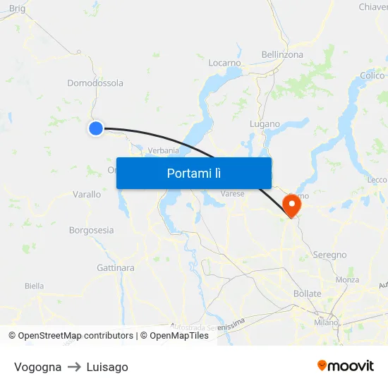 Vogogna to Luisago map