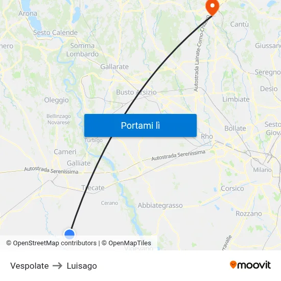 Vespolate to Luisago map