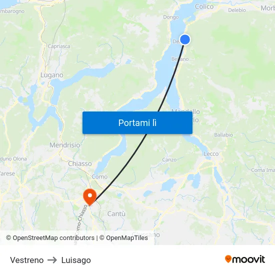 Vestreno to Luisago map