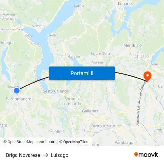 Briga Novarese to Luisago map