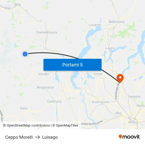 Ceppo Morelli to Luisago map