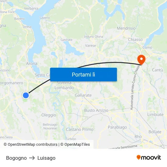 Bogogno to Luisago map