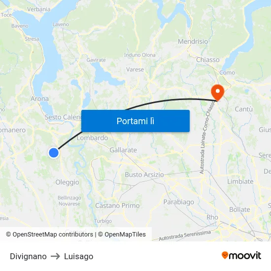 Divignano to Luisago map