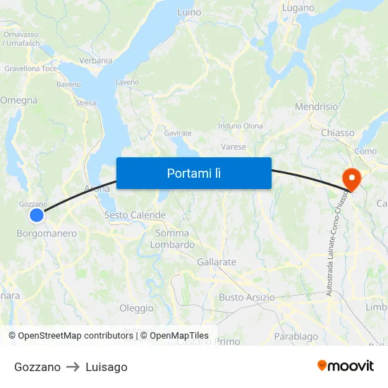 Gozzano to Luisago map