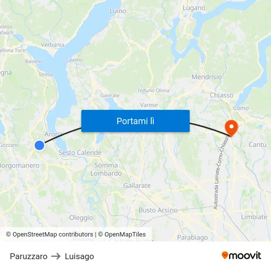 Paruzzaro to Luisago map