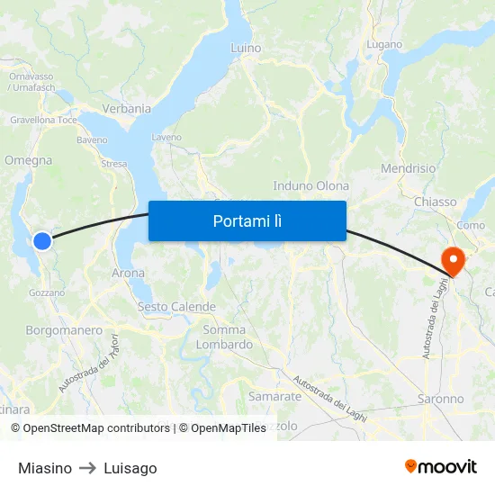 Miasino to Luisago map
