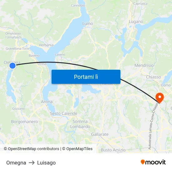 Omegna to Luisago map