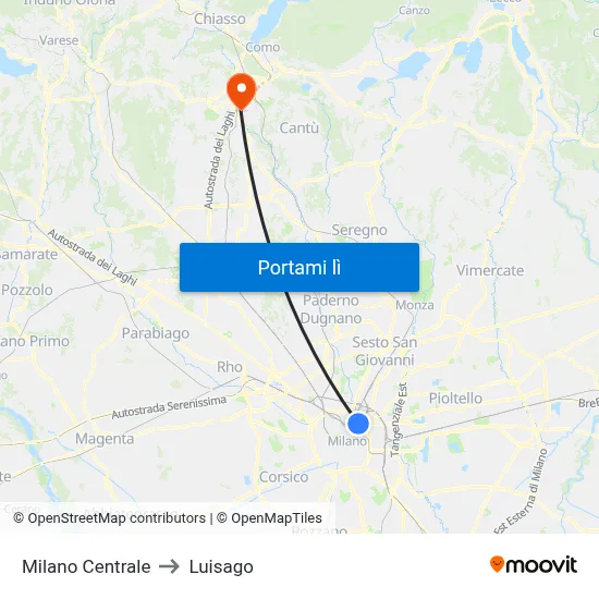 Milano Centrale to Luisago map