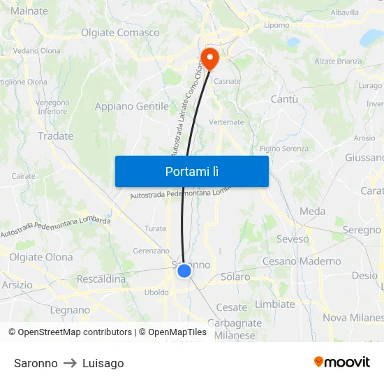 Saronno to Luisago map