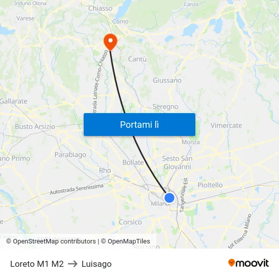Loreto M1 M2 to Luisago map