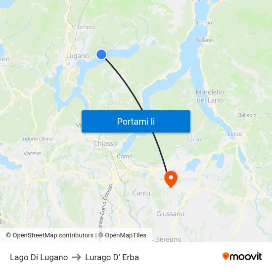 Lago Di Lugano to Lurago D' Erba map