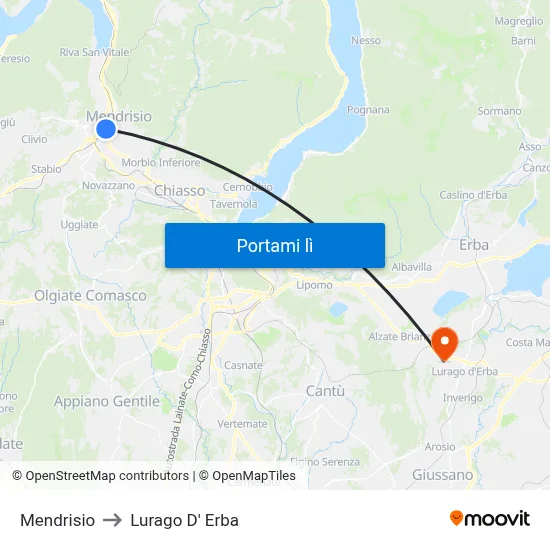 Mendrisio to Lurago D' Erba map