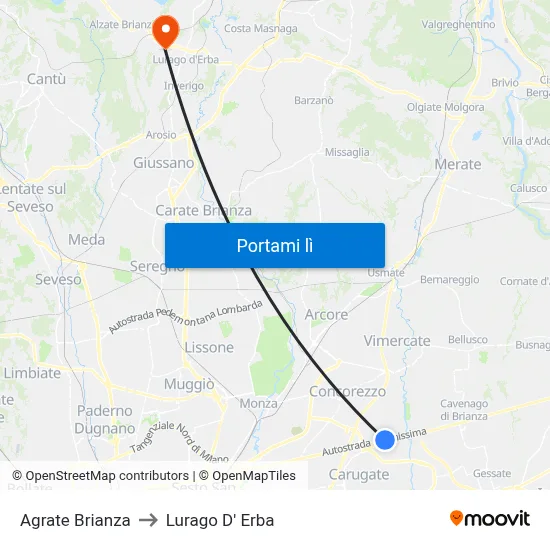 Agrate Brianza to Lurago D' Erba map