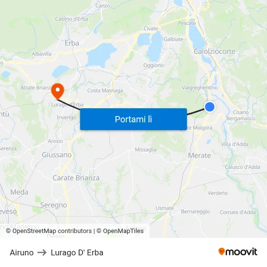 Airuno to Lurago D' Erba map