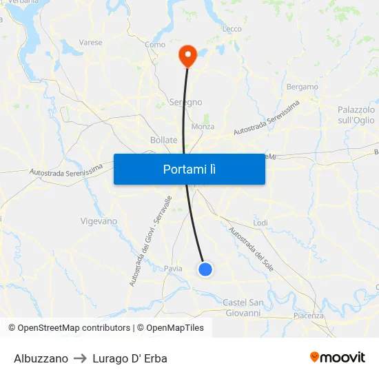 Albuzzano to Lurago D' Erba map