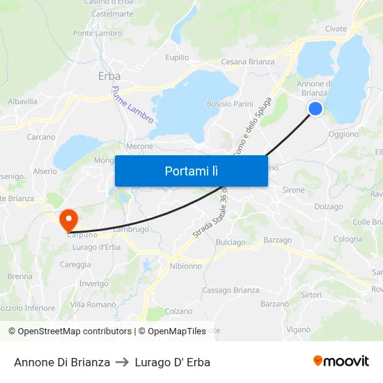 Annone Di Brianza to Lurago D' Erba map
