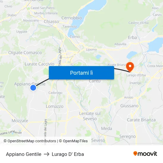 Appiano Gentile to Lurago D' Erba map