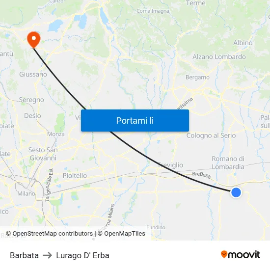 Barbata to Lurago D' Erba map