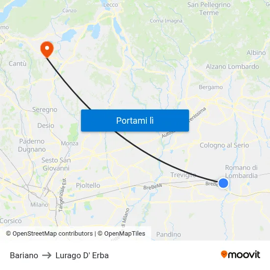 Bariano to Lurago D' Erba map