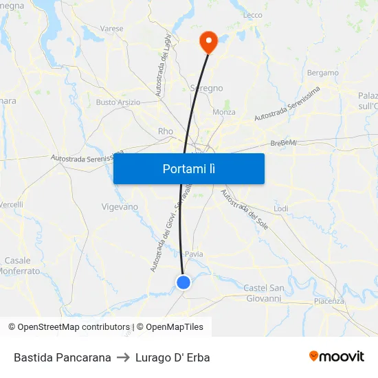 Bastida Pancarana to Lurago D' Erba map