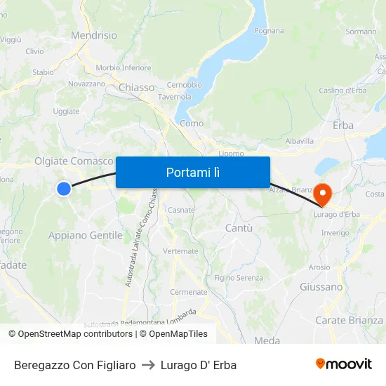 Beregazzo Con Figliaro to Lurago D' Erba map