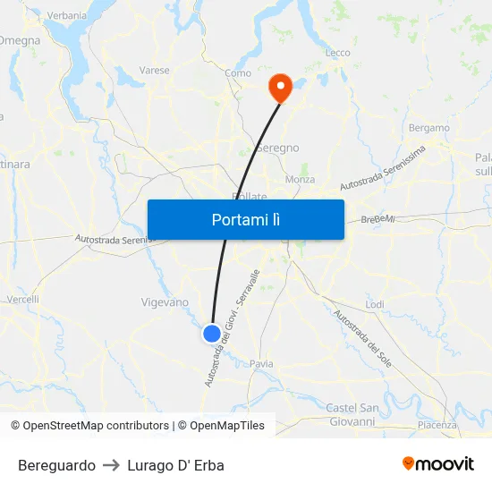 Bereguardo to Lurago D' Erba map