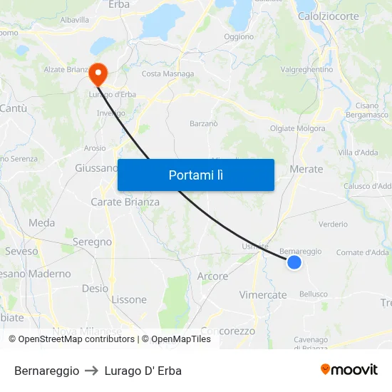 Bernareggio to Lurago D' Erba map