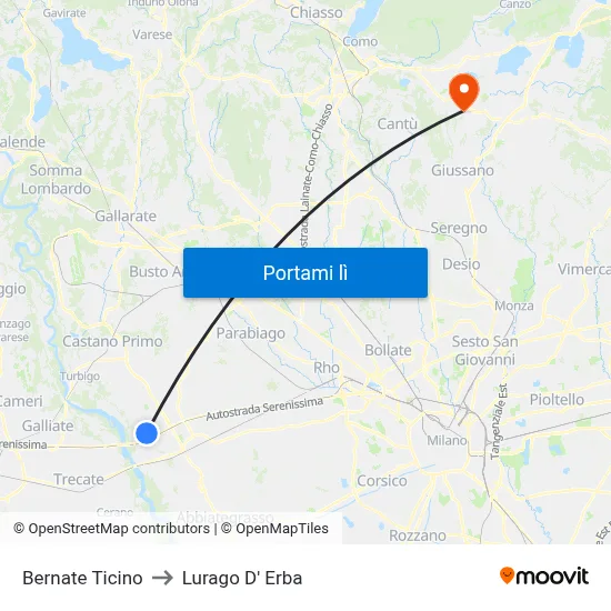 Bernate Ticino to Lurago D' Erba map