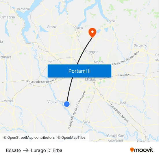 Besate to Lurago D' Erba map