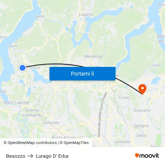 Besozzo to Lurago D' Erba map
