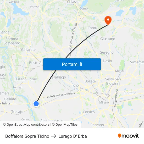 Boffalora Sopra Ticino to Lurago D' Erba map