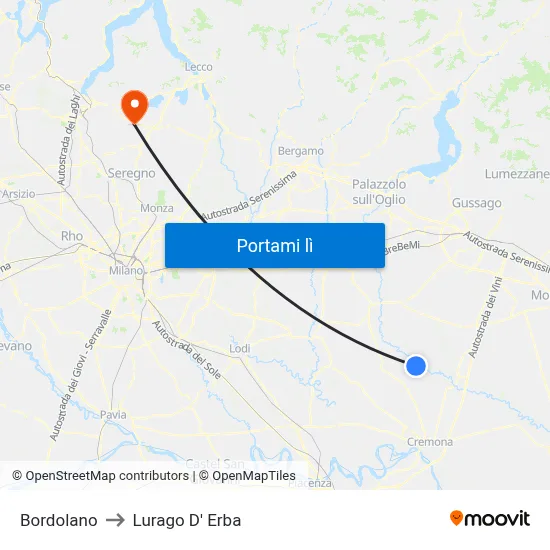 Bordolano to Lurago D' Erba map