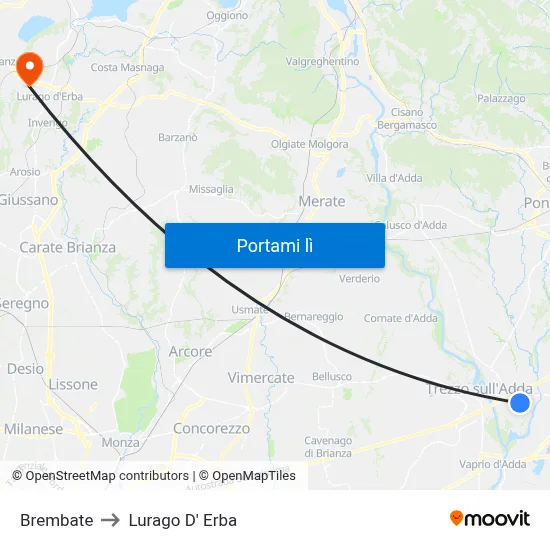 Brembate to Lurago D' Erba map