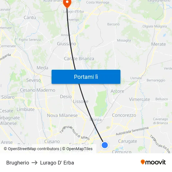 Brugherio to Lurago D' Erba map